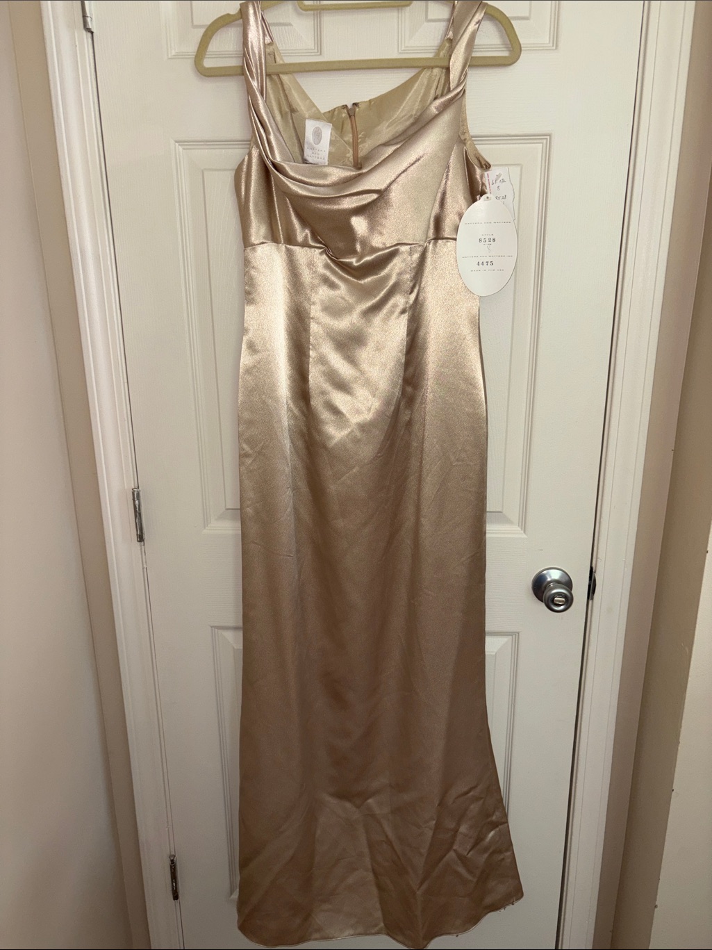 Watters And Watters Nwt Metallic Gold Satin Gown Dress With Cowl Neck Formal